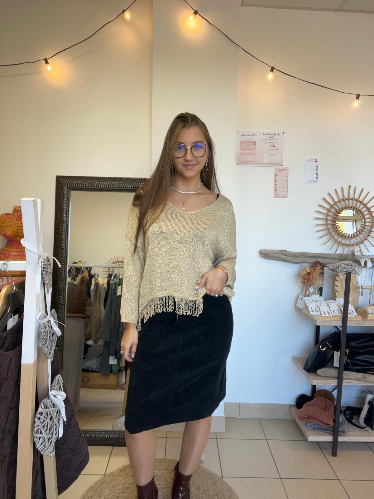 haut dentelle paillette or