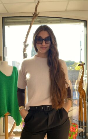 Pull manches courtes beige