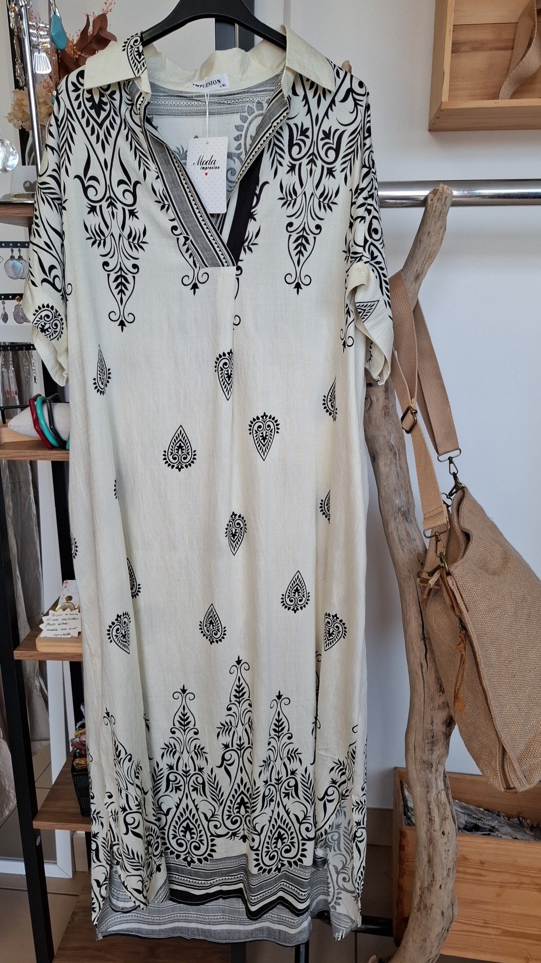 Robe bohème moda impression noire et blanche